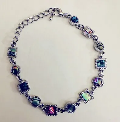 Women’s Multicolor Faux Abalone Shell Rectangle Links Silver Tone Bracelet • $10