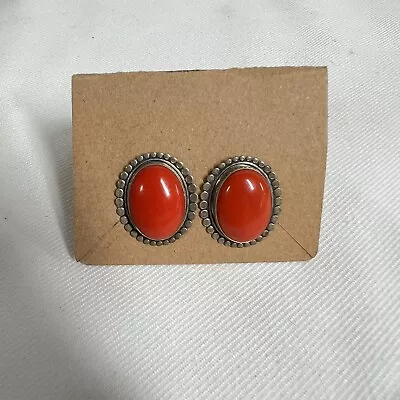 Qt Sterling Coral Sterling Silver Earrings Studs  Signed 925 Southwestern • $45