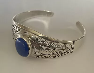 Attractive Ethic Silver Lapis Lazuli Pierced Cuff Bracelet 18.5 Grams • £25