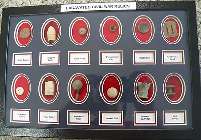 Large Matted Gift Set Of 12 Identified Excavated Civil War Relics (New) • $44.95