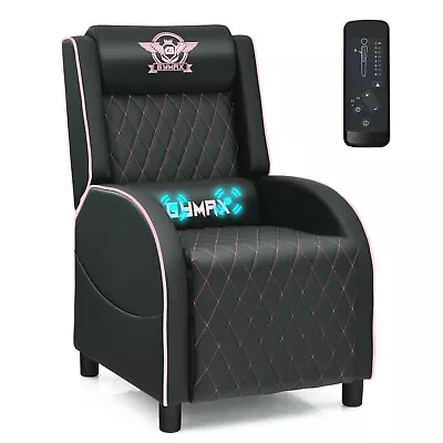 Costway Massage Gaming Recliner Chair Leather Single Sofa Home Theater Seat Pink • $179.98