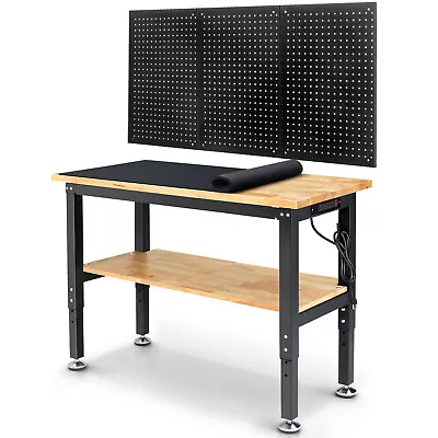 48  Workbench Adjustable Height Work Table Desk Metal Pegboard W/ Power Outlet • $257.99