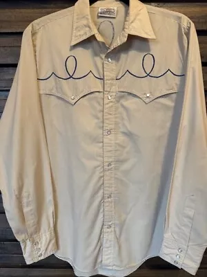 Vintage Saturdays Western Pearl Snap Shirt Mens MED Beige Blue Swirl Embroidered • $55