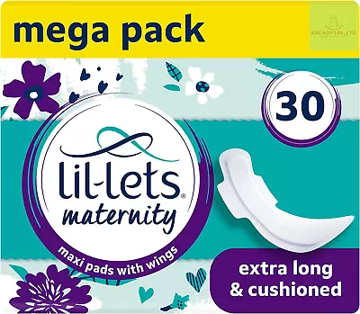 Lil-Lets Maternity Pads | Extra Long Maxi Thick Towels X 30 | With Wings | 3 Pa • £10.04