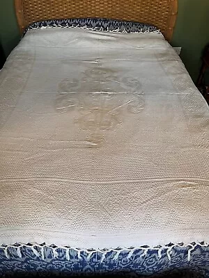 Vintage French Cotton Lace Bedspread Bed Linen - Single - Or Tablecloth • £25