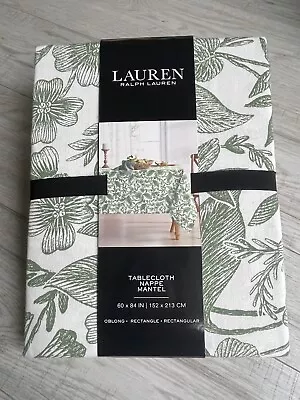 Ralph Lauren White & Green Leaf  Floral-Rectangular Table Cloth 60 X 84in • £31.99