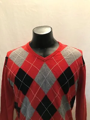 J. Crew Argyle V-Neck Cashmere Sweater - Red/Black/Gray - M • $14.99