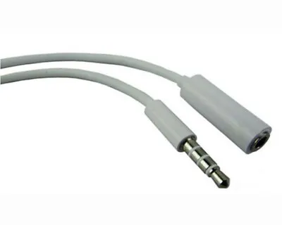 AUX Headphone Extension Cable 3.5mm Mini Jack Audio Lead Male To Female White 1M • £2.99