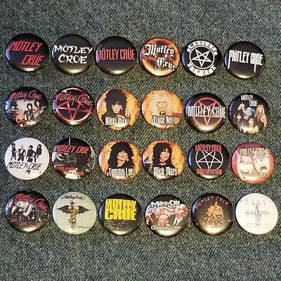 Motley Crue Buttons Pins -Lot-Of-24- Logos - Members - Complete Discography NEW • $14.90