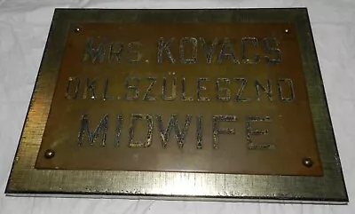 Vintage Brass Hungarian Sign / Plaque - Midwife - 8  X 12  • $49.88