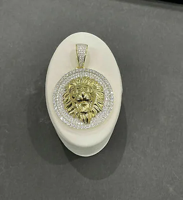 2CT Round  VVS1 Moissanite Men's Medallion Lion Pendant 14K Yellow Gold Plated • $210.59