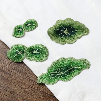 1Pc Green Small Lotus Leaf Patches Embroidery Applique Sew On Clothing Bag Decor • £2.99