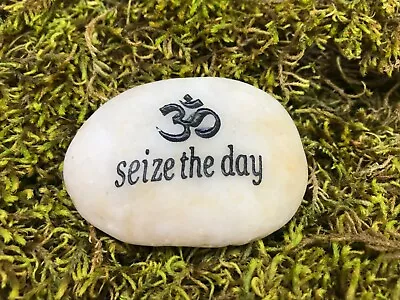 Mini FAIRY GARDEN Engraved ZEN Meditation Stone SEIZE The DAY ~ Buy 3 Save $6 • $8.95