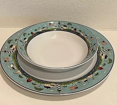 2 Sakura Warren Kimble (Coastal Breeze ) Soup Bowl & Dinner  Plate Nautical  • $29.99