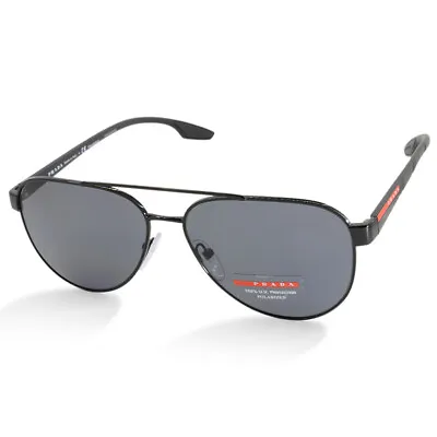 $209.95 • Buy Prada Sport PS54TS 1AB5Z1 Shiny Black/Grey Men's Polarised Metal Sunglasses