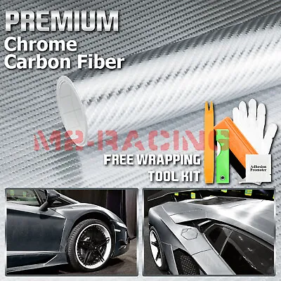 Chrome 4D Carbon Fiber Silver Sticker Decal Vinyl Wrap Sheet Film Bubble Free • $11.88