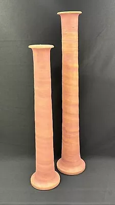 Mid Century Modern Italian Terracotta Pottery Vases Set Of 2 Hand Made In Italy • $29.95