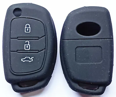 BLACK SILICONE CAR FLIP KEY COVER FOR HYUNDAI I10 I20 IX35 ELANTRA ACCENT • $8.99