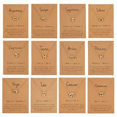 $4.95 • Buy Zodiac Star Sign Necklace Charm Pendant Jewellery Gold Chain Horoscope Astrology