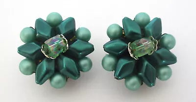 Vintage Teal-Green Plastic Bead Earrings • $2.99