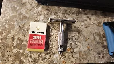 Vintage 1960s Gillette Mini Razor Shaver Travel Set Gold Case Stainless Blade • $0.99