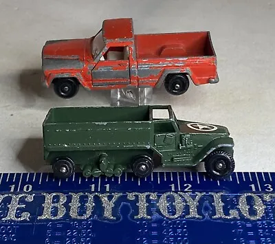 Vintage 1960s MATCHBOX/LESNEY SERIES #71 RED JEEP GLADIATOR & #49 ARMY CARRIER • $14.56