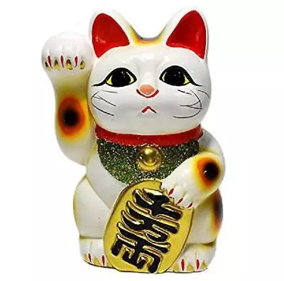 Made In Japan Lucky Cat 6.3  Porcelain White Maneki Neko Right Hand • $64.60