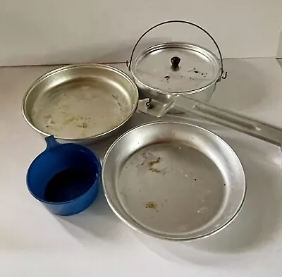 4 Vintage Aluminum Mess Kit  5pc Camping Cooking Set Japan • $30