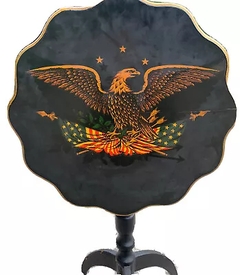 Vtg Round  Tilt Top Pedestal Table With Patriotic American Eagle Image - 20.5” • $110