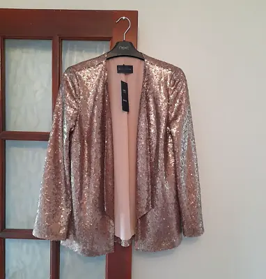 Women's MARKS And SPENCER Sequin Jacket BNWT Size 10 Petite Rose Pink Gold • £34.99