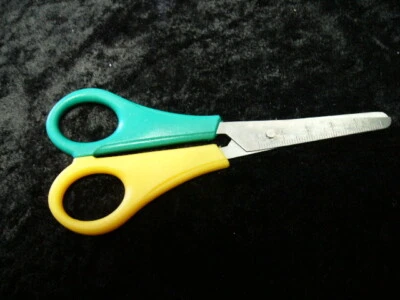 £2.25 • Buy Scissors - Children Left Handed Rounded Steel 5cm Ruler Dark Green Orange Yellow