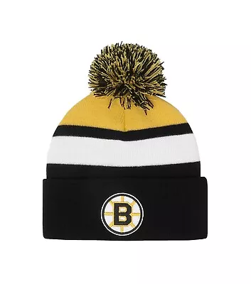 Mitchell & Ness Men's Beanie NHL Boston Bruins Black Gold Stripe Pom Knit Hat • $20