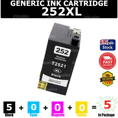 5x Generic 252XL 252 XL Ink Cartridge Black For Epson Workforce WF3620 WF3640 • $16.50