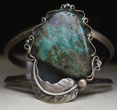 Vintage Native American Navajo Turquoise Sterling Silver Bracelet Large Size • $301.50