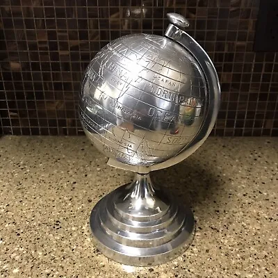 Metal (Aluminum?) Rotating World Globe Map Desktop Decor • $29.90