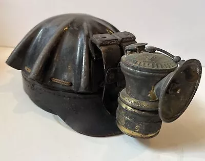 Vintage 1920s Miners Helmet Turtle Top Safety Hard Hat W/Carbide Lantern Antique • $194.99