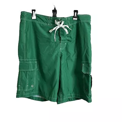 Merona Mens Green Cargo Pocket Size Large Board Swim Shorts Trunks • $8.26