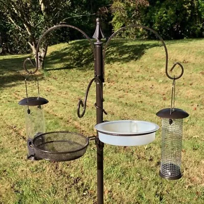 Metal Garden Wild Bird Feeding Station With 2 Feeders Mealworm Tray Water Dish • £19.99