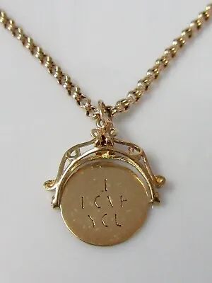9ct Gold Necklace - Vintage 9ct Gold 'I Love You' Round Spinner Charm Necklace • £595
