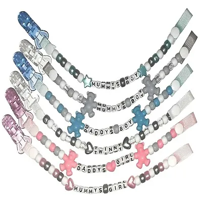 Dummy Clip Clips Chain Strap Boys Girls Any Name The Biggest Choice Available • £3.25