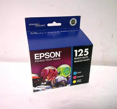 New Genuine Epson 125 T125520 Ink Cartridge 3-Pack Cyan Magenta Yellow • $17.56