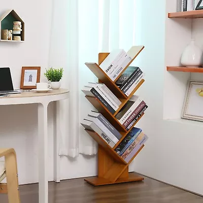 C&AHOME 7-Tier Bookshelf Bamboo Wood Bookcase Tree Shape Book Rack Oak Red • $49.99