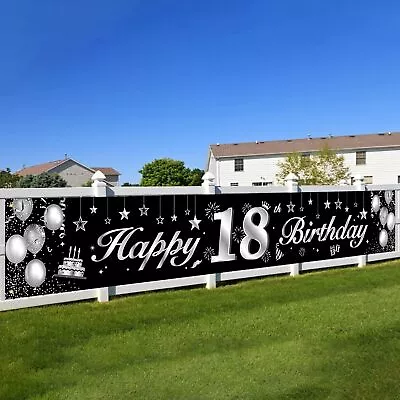 Happy 18th Birthday BannerBTZO 18th Birthday Decorations Black Silver Long Size • £10.99