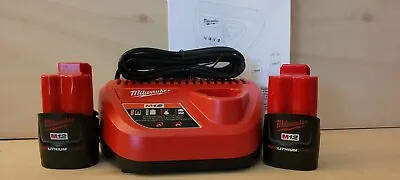 2 Brand New Genuine Milwaukee M12 2.0 Lithium Batt's 48-11-2420 W/ M12 Charger • $51.95