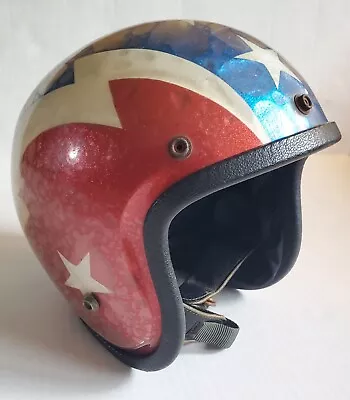 Vtg Buco Thunderbolt Helmet Red White Blue Metal Flake Stars Stripes No Size  • $275