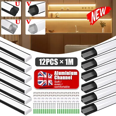 12PCS 1 Meter Aluminium Channel PVC Profile LED Diffuser Strip Lights Cover 5050 • £24.89