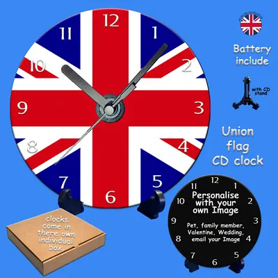 CD Clock Wall Clock Union Flag England Dragon Jack Add Text Name Personalize / • £9.45