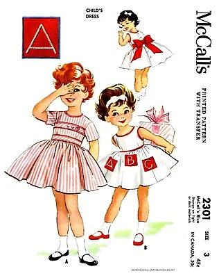 McCall's 2301 Pattern Toddler Dress Frock Back BOW Vintage PIC • $5.99