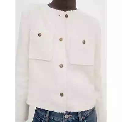 Massimo Dutti Cropped Textured Gold Button Jacket Size S NWT • $159