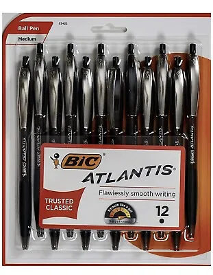 £14.15 • Buy BIC, Atlantis 12 Ct Medium Retractable Black Ball Pen W Rubber Grip